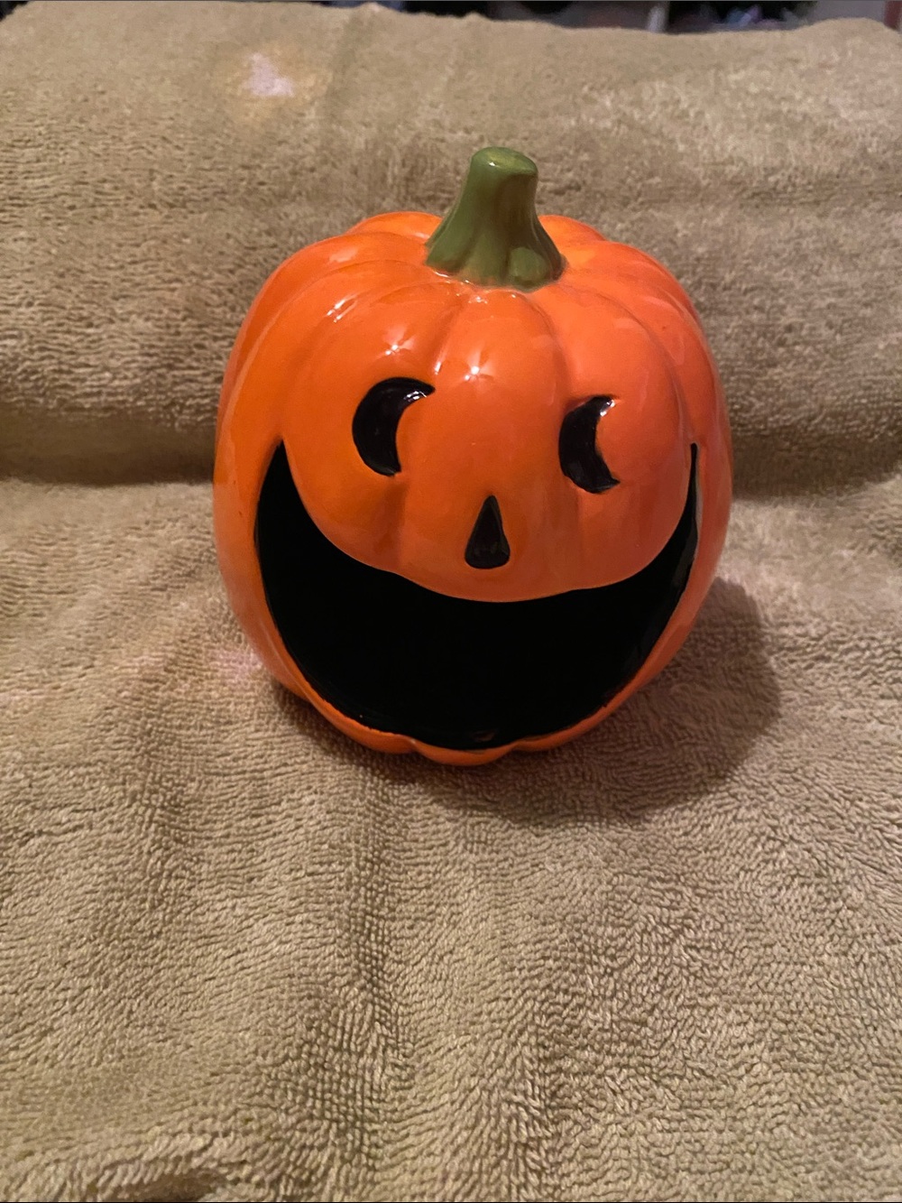 Ceramic Orange Jack-O'-Lantern Halloween Accent